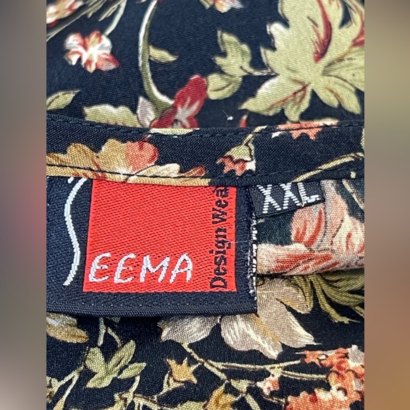 Seema Black Floral‎ Long Sleeve V- Neck Blouse - Picture 8 of 9